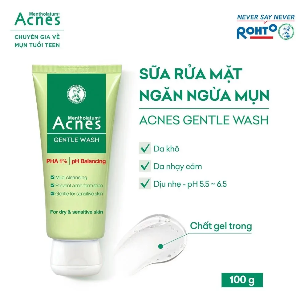 Sữa Rửa Mặt Acnes Gentle Wash PHA Gel Rửa Mặt Dịu Nhẹ Ngăn Ngừa Mụn Cho Da Khô Da Nhạy Cảm 100g 2
