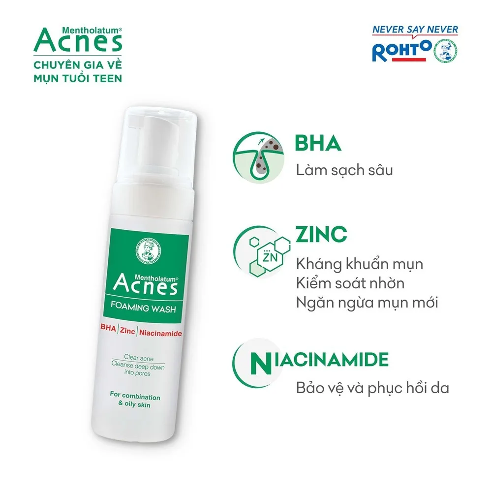 Sữa Rửa Mặt Tạo Bọt Acnes Foaming Wash BHA Làm Sạch Sâu Ngăn Ngừa Mụn Cho Da Dầu Lỗ Chân Lông To 150ml 2