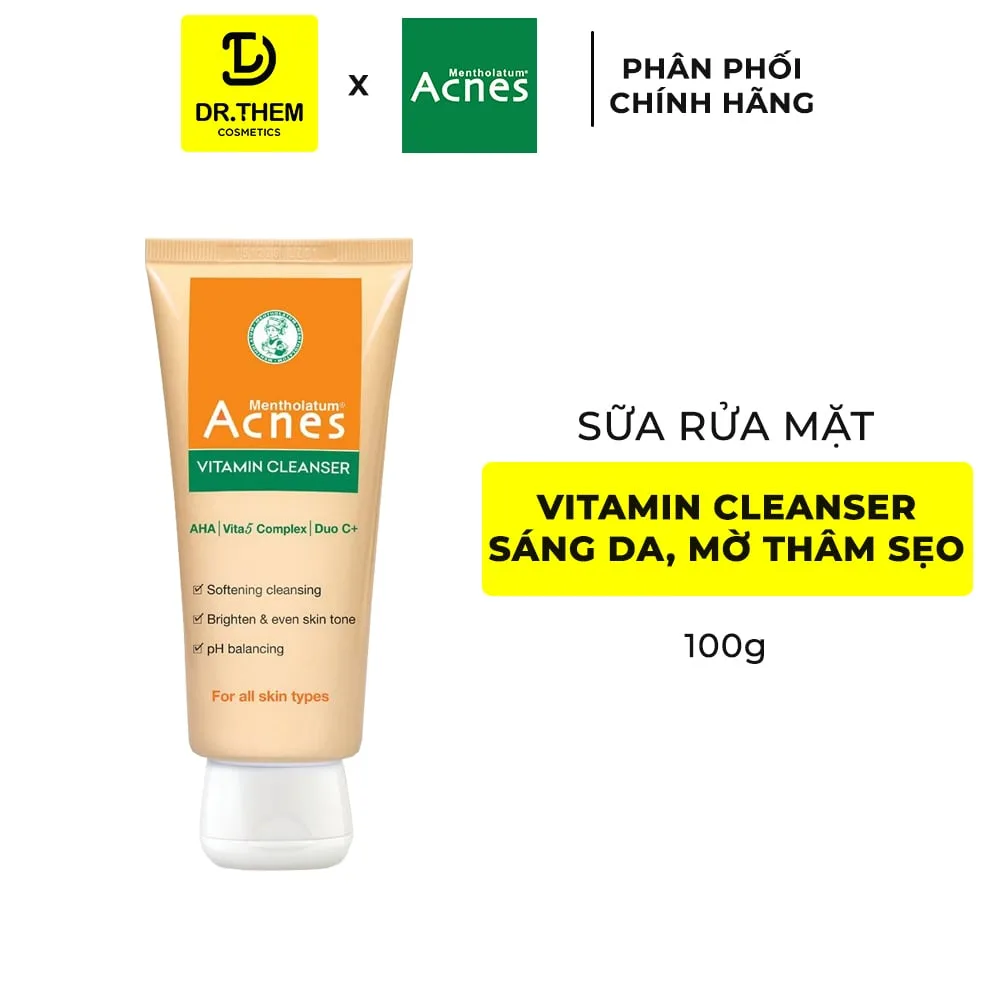 Sữa Rửa Mặt Acnes Vitamin Cleanser Dưỡng Sáng Hỗ Trợ Làm Mờ Sẹo Thâm Phục Hồi Da Sau Mụn 100g