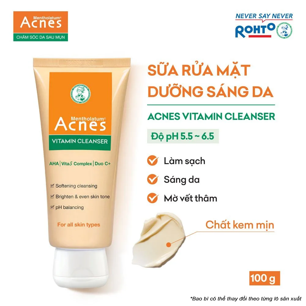 Sữa Rửa Mặt Acnes Vitamin Cleanser Dưỡng Sáng Hỗ Trợ Làm Mờ Sẹo Thâm Phục Hồi Da Sau Mụn 100g 2