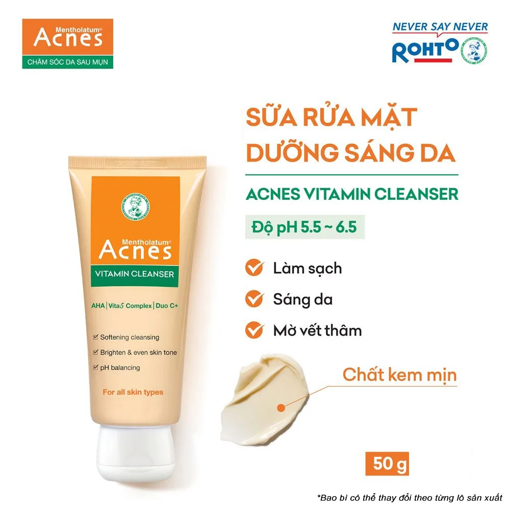 Sữa Rửa Mặt Acnes Vitamin Cleanser Dưỡng Sáng Hỗ Trợ Làm Mờ Sẹo Thâm Phục Hồi Da Sau Mụn 100g 3