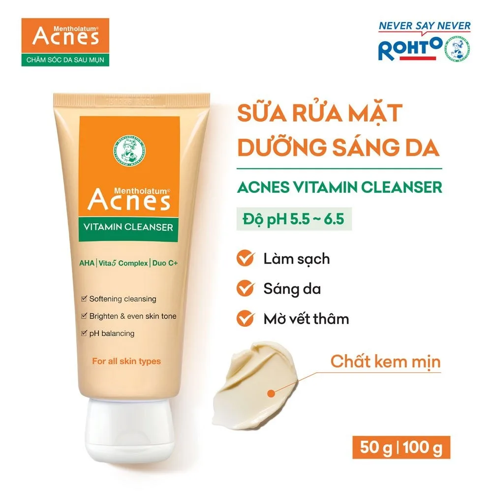 Sữa Rửa Mặt Acnes Vitamin Cleanser Dưỡng Sáng Hỗ Trợ Làm Mờ Sẹo Thâm Phục Hồi Da Sau Mụn 100g 4