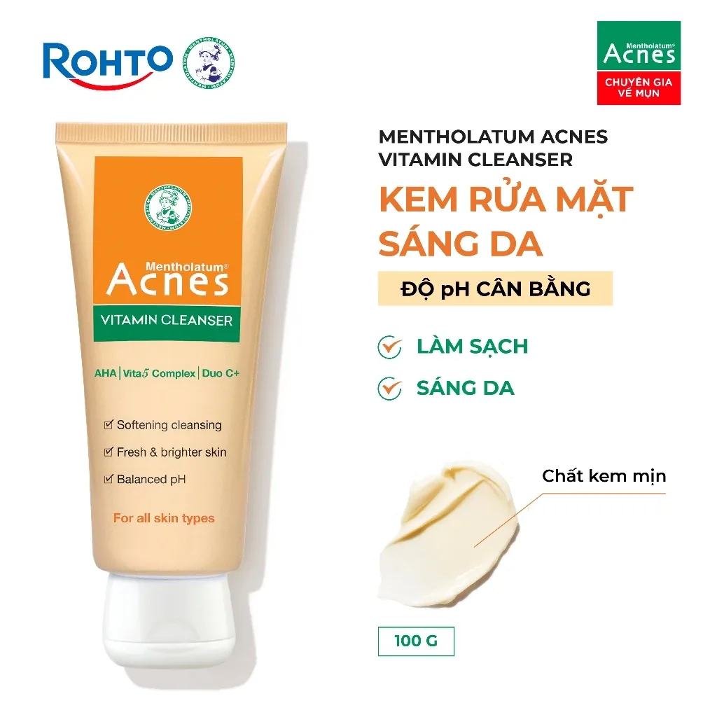Sữa Rửa Mặt Acnes Vitamin Cleanser Dưỡng Sáng Hỗ Trợ Làm Mờ Sẹo Thâm Phục Hồi Da Sau Mụn 100g 6