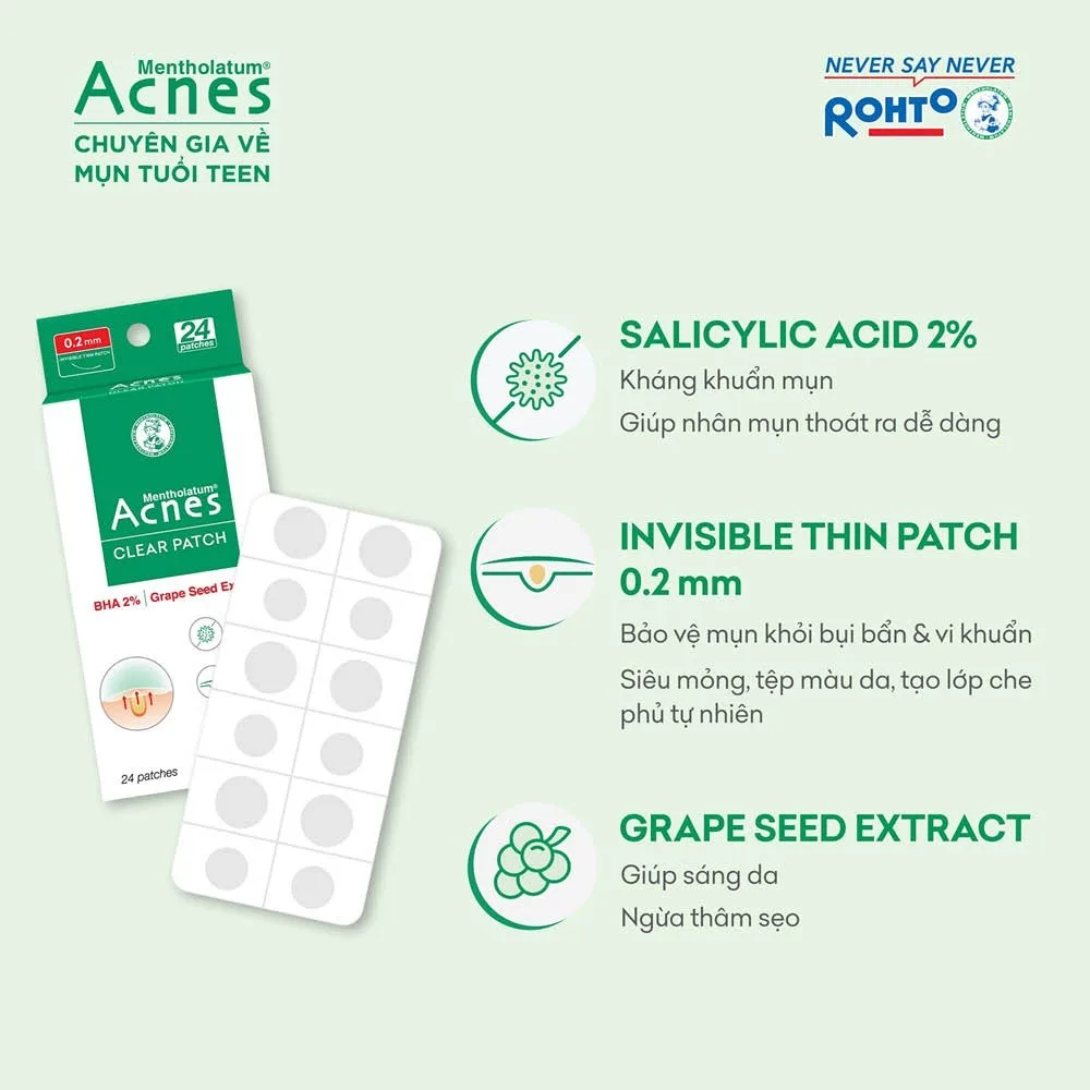 Miếng Dán Mụn Acnes Clear Patch Salicylic Acid Hỗ Trợ Giảm Mụn Sưng Đỏ Che Phủ Tự Nhiên 24 Miếng 2