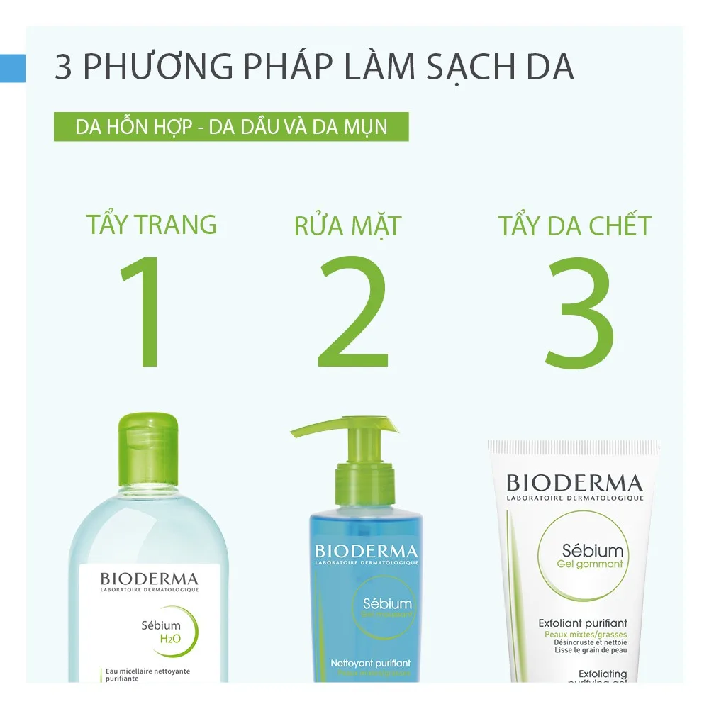 Gel Tẩy Tế Bào Chết Bioderma Sebium Gel Gommant AHA BHA Làm Sạch Lỗ Chân Lông Cho Da Dầu Mụn 100ml 4