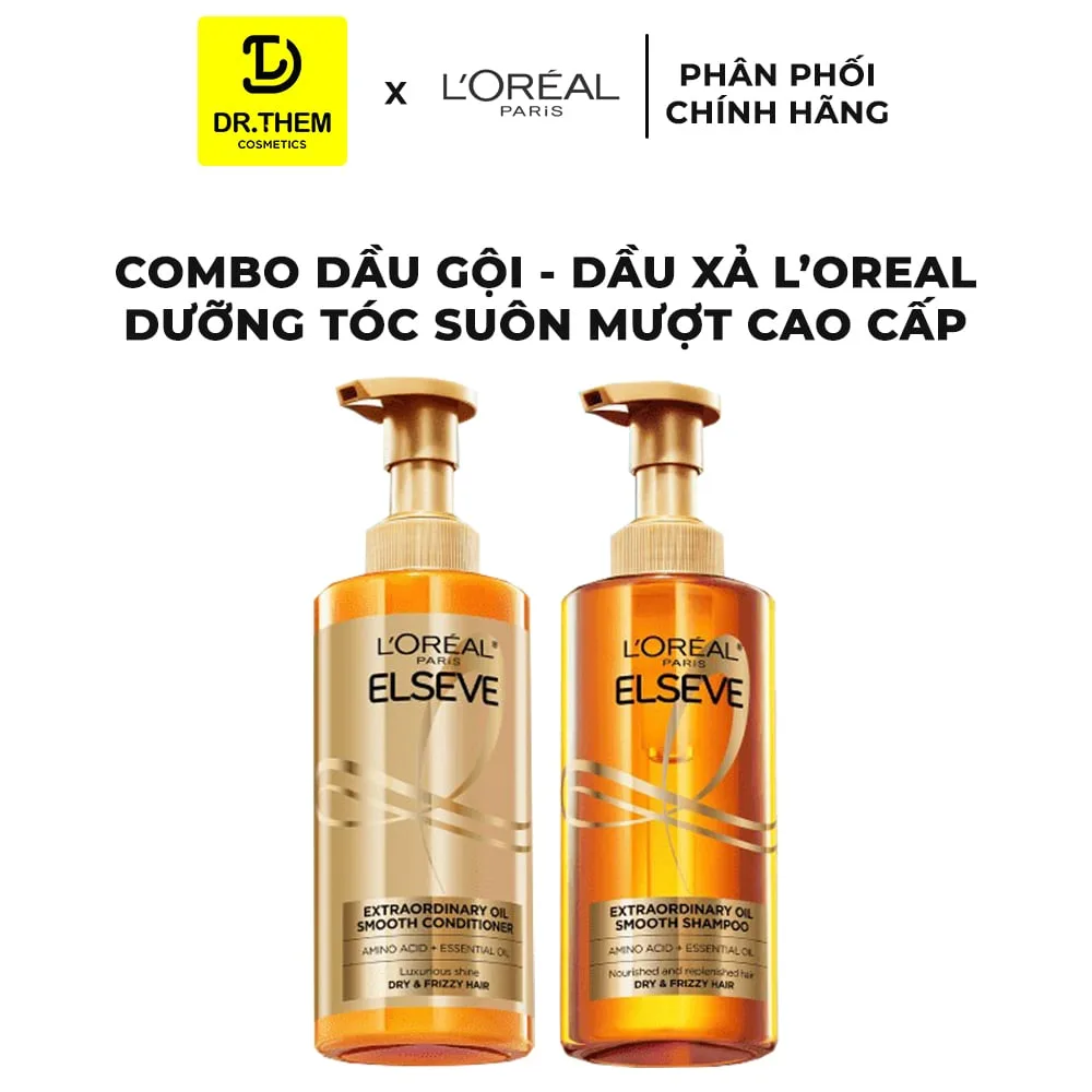 Bộ Dầu Gội Dầu Xả L'Oreal Paris Elseve Extraordinary Oil Smooth Dưỡng Tóc Suôn Mượt Giảm Xơ Rối 440ml