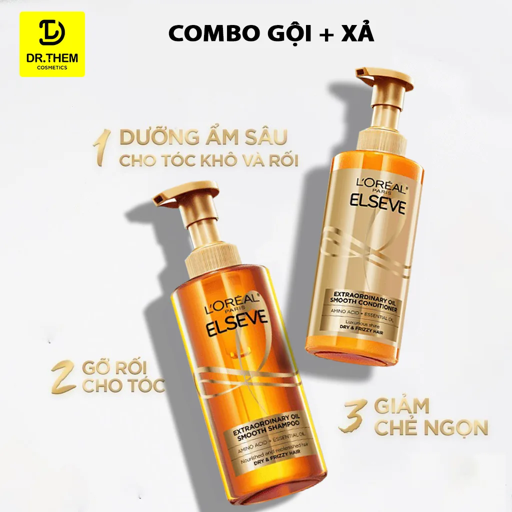 Bộ Dầu Gội Dầu Xả L'Oreal Paris Elseve Extraordinary Oil Smooth Dưỡng Tóc Suôn Mượt Giảm Xơ Rối 440ml 2