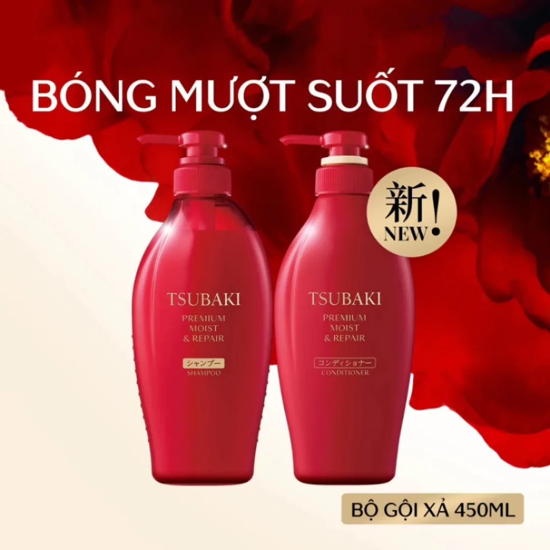 Bộ Đôi Gội Xả Tsubaki Premium Repair Phục Hồi Hư Tổn Chuyên Sâu Dưỡng Tóc Suôn Mượt Bóng Khỏe 490ml/Chai 3