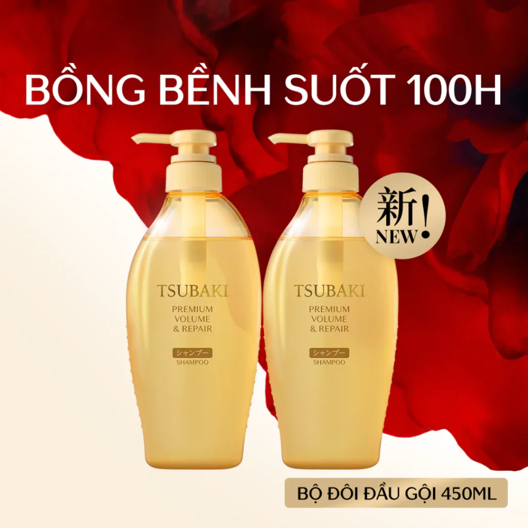 Bộ Đôi Gội Xả Tsubaki Premium Repair Phục Hồi Hư Tổn Chuyên Sâu Dưỡng Tóc Suôn Mượt Bóng Khỏe 490ml/Chai 5