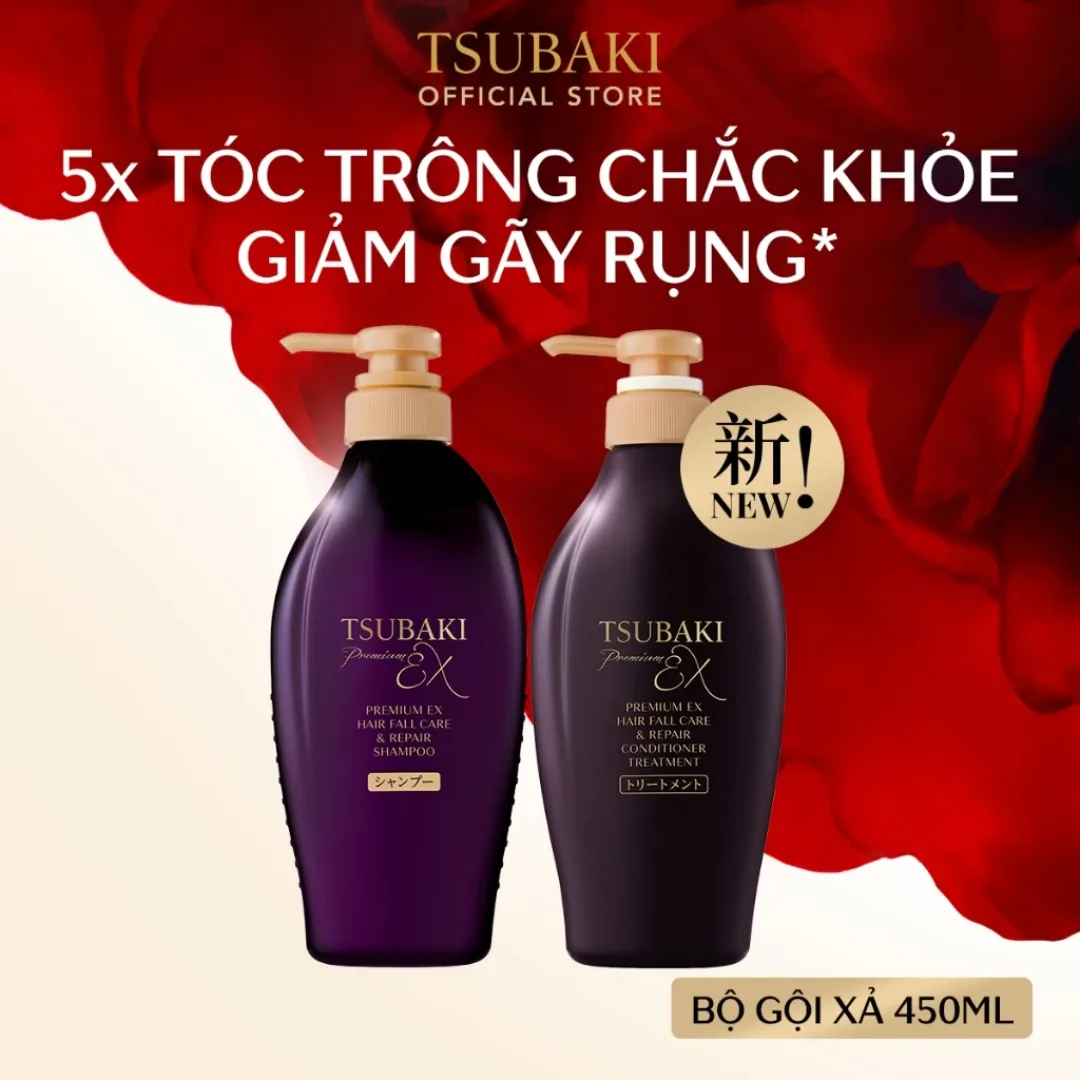 Bộ Đôi Gội Xả Tsubaki Premium Repair Phục Hồi Hư Tổn Chuyên Sâu Dưỡng Tóc Suôn Mượt Bóng Khỏe 490ml/Chai 7