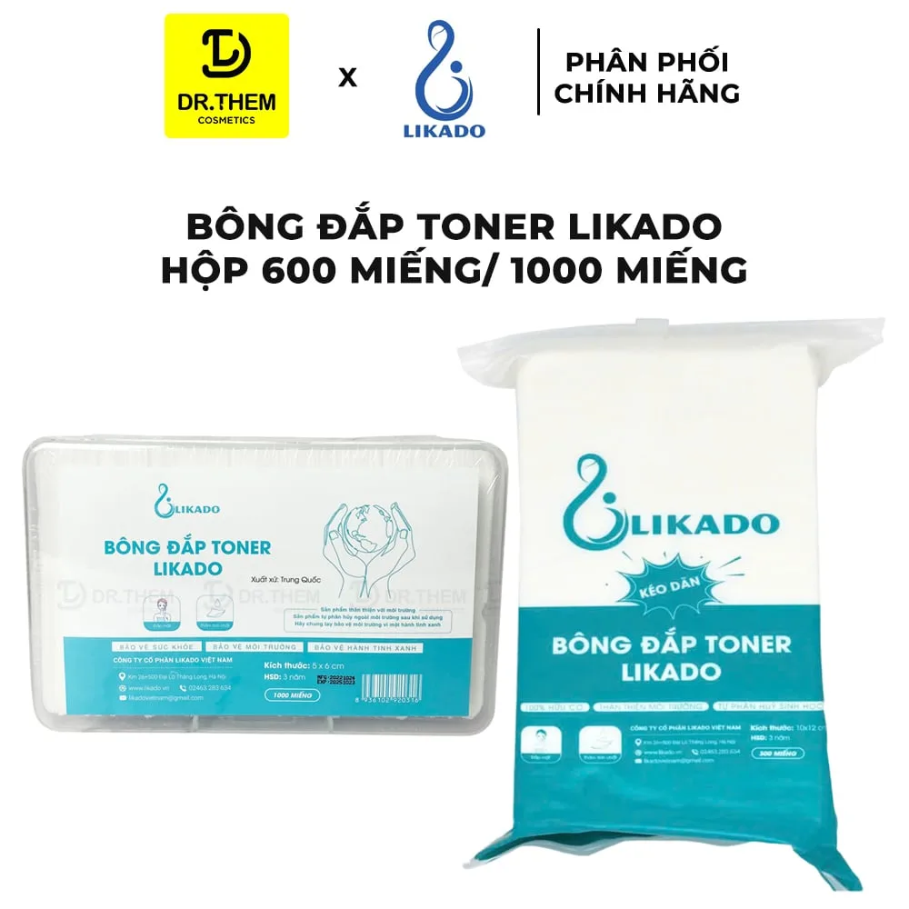 Bông Đắp Toner Likado Lotion Mask Chất Liệu Cotton Mềm Mịn Thấm Hút Tốt 300 Miếng Kéo Dãn Và 1000 Miếng Hộp