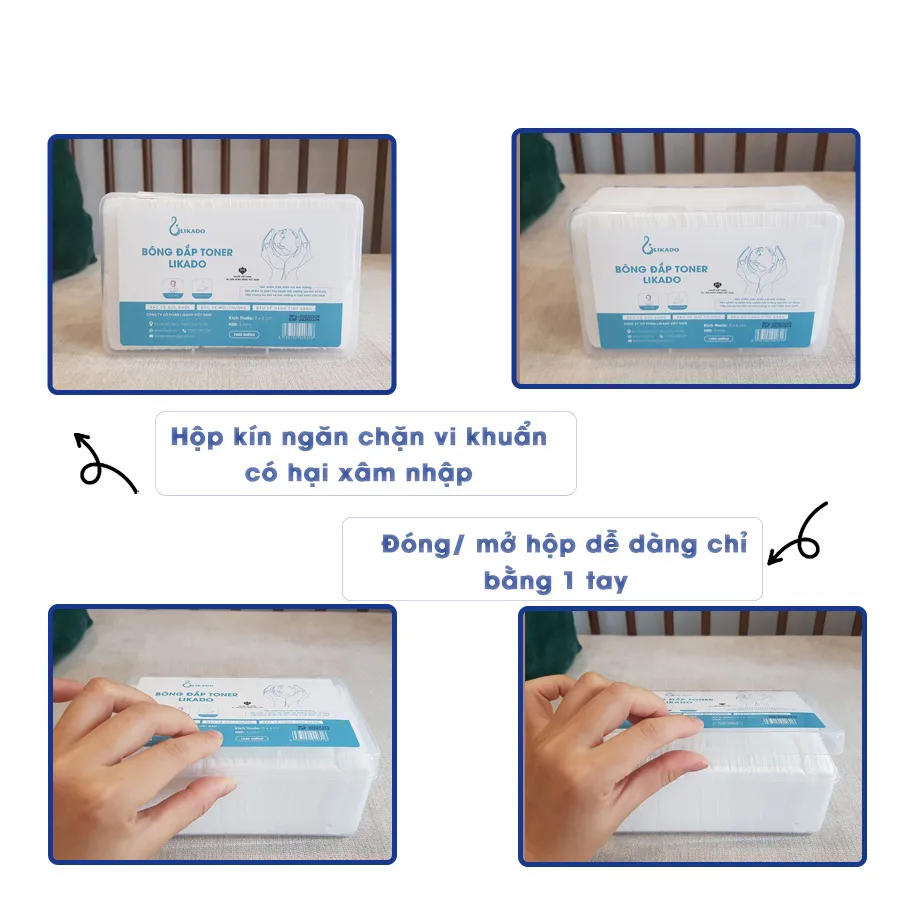 Bông Đắp Toner Likado Lotion Mask Chất Liệu Cotton Mềm Mịn Thấm Hút Tốt 300 Miếng Kéo Dãn Và 1000 Miếng Hộp 3