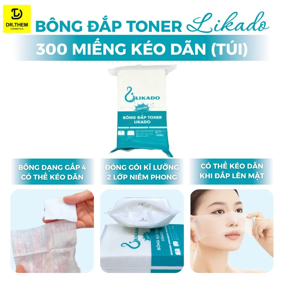 Bông Đắp Toner Likado Lotion Mask Chất Liệu Cotton Mềm Mịn Thấm Hút Tốt 300 Miếng Kéo Dãn Và 1000 Miếng Hộp 5
