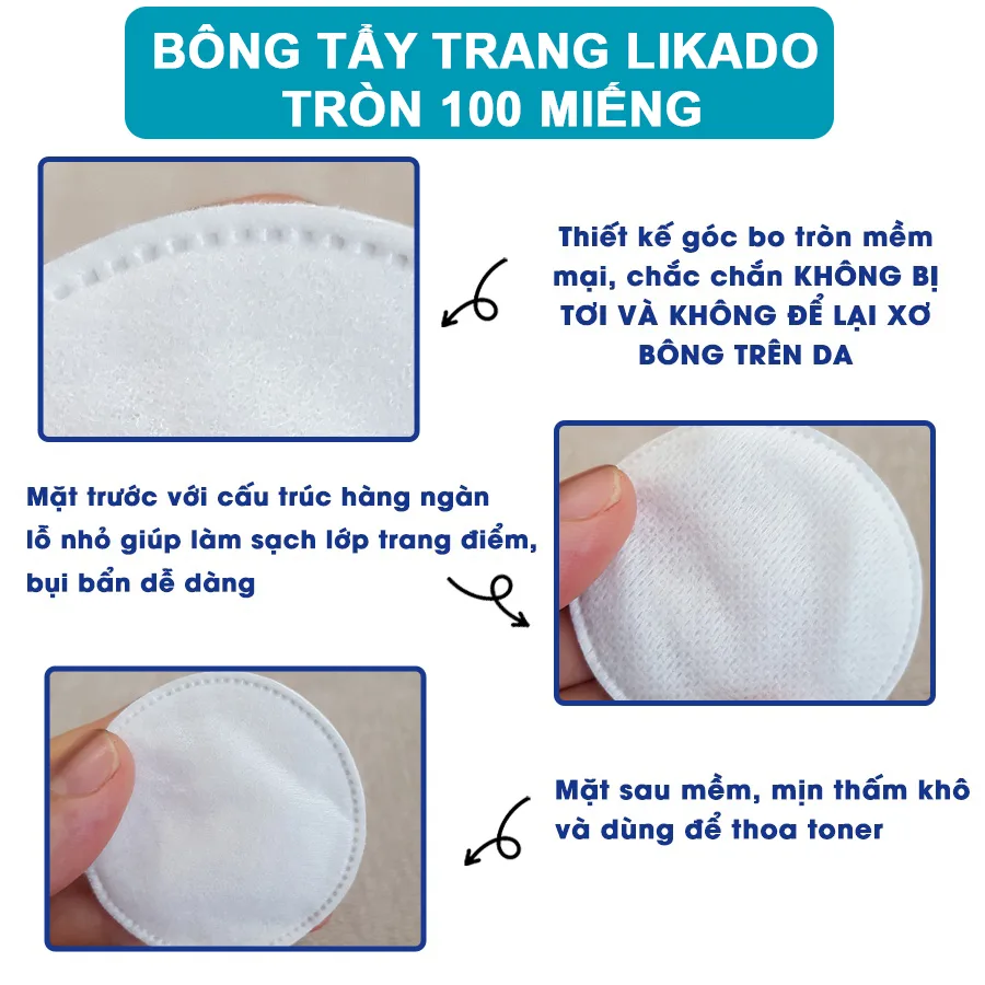 Bông Tẩy Trang Likado Chất Liệu Cotton Mềm Không Xù Lông Túi 100 Miếng Tròn 222 Miếng 600 Miếng Và Khăn Lau Mặt Dùng 1 Lần 2