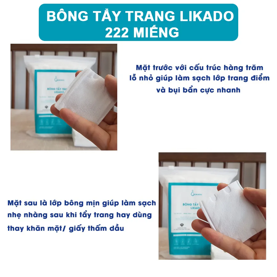 Bông Tẩy Trang Likado Chất Liệu Cotton Mềm Không Xù Lông Túi 100 Miếng Tròn 222 Miếng 600 Miếng Và Khăn Lau Mặt Dùng 1 Lần 3