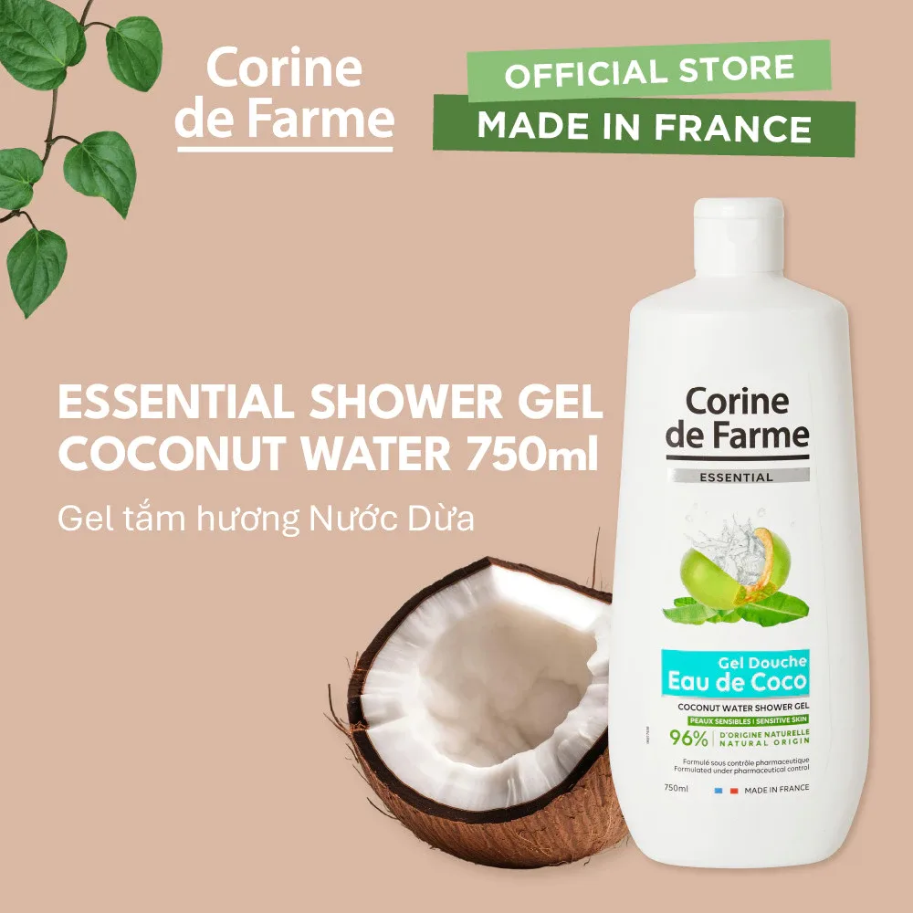 Gel Tắm Nước Dừa Corine De Farme Essential Coconut Water Shower Gel Dưỡng Ẩm Bảo Vệ Da 750ml 2
