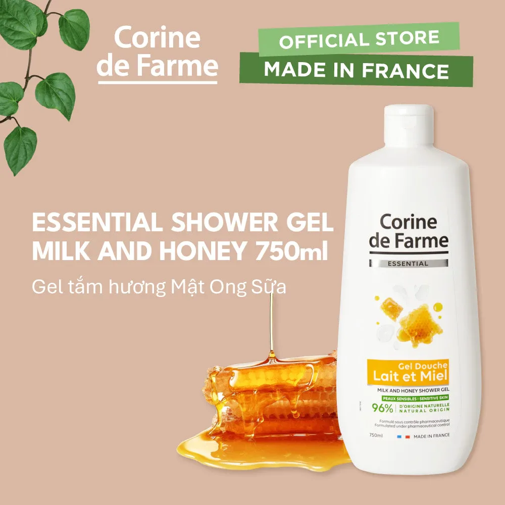 Gel Tắm Sữa Mật Ong Corine De Farme Essential Milk And Honey Shower Gel Nuôi Dưỡng Da Mềm Mịn 750ml 2