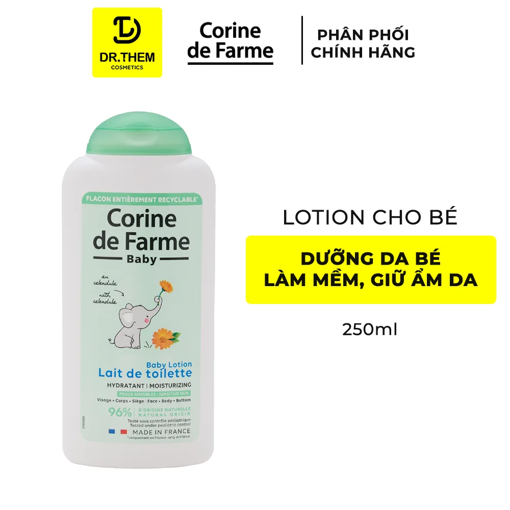 Lotion Làm Sạch Dịu Nhẹ Cho Bé Corine De Farme Baby Lotion Làm Dịu Dưỡng Ẩm Cho Da Nhạy Cảm 250ml