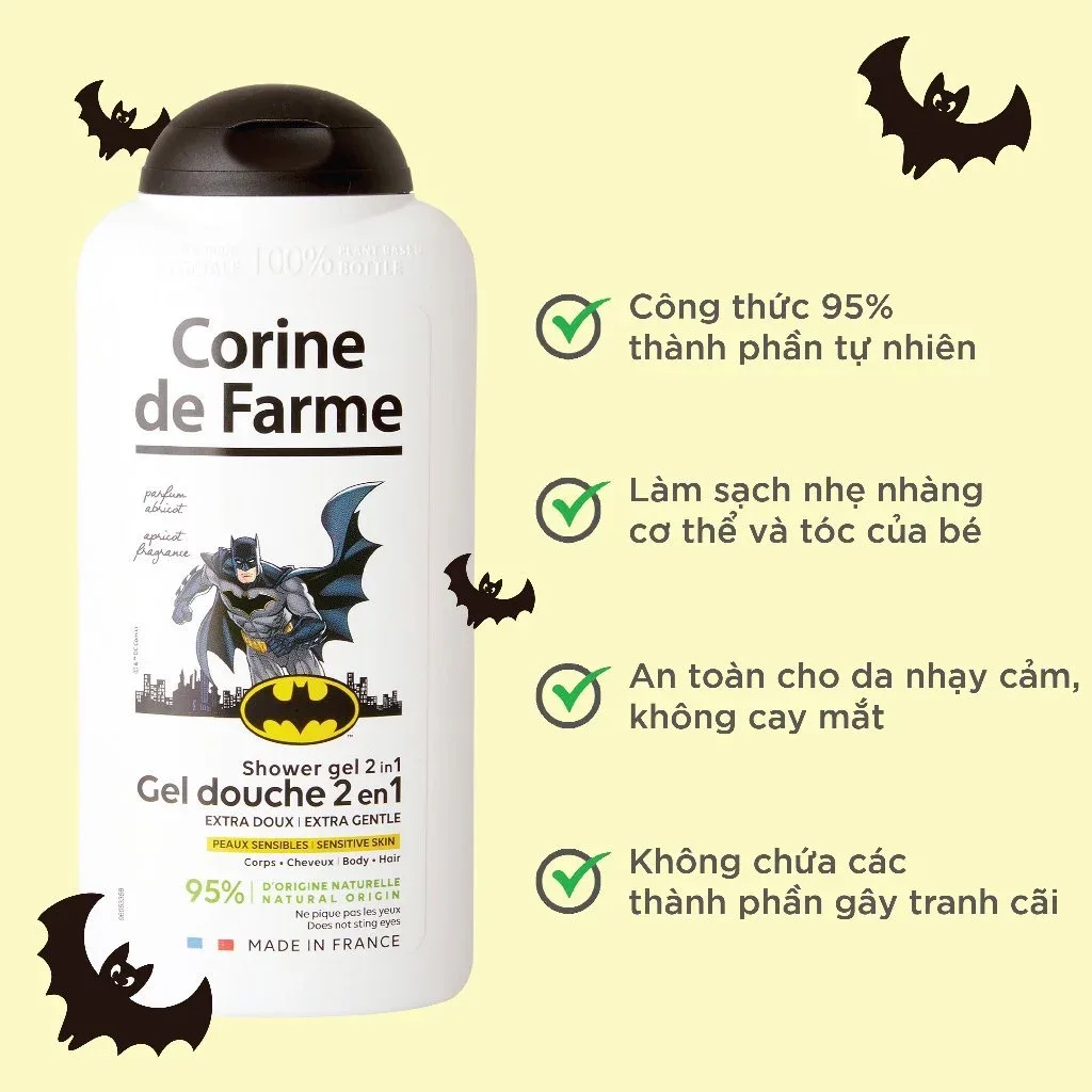 Gel Tắm Gội 2 In 1 Cho Bé Corine De Farme Batman Shower Gel Làm Sạch Dịu Nhẹ Hương Quả Mơ Ngọt Ngào 300ml 4