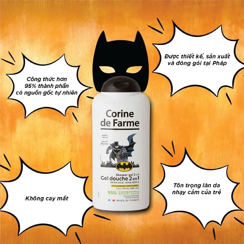 Gel Tắm Gội 2 In 1 Cho Bé Corine De Farme Batman Shower Gel Làm Sạch Dịu Nhẹ Hương Quả Mơ Ngọt Ngào 300ml 5