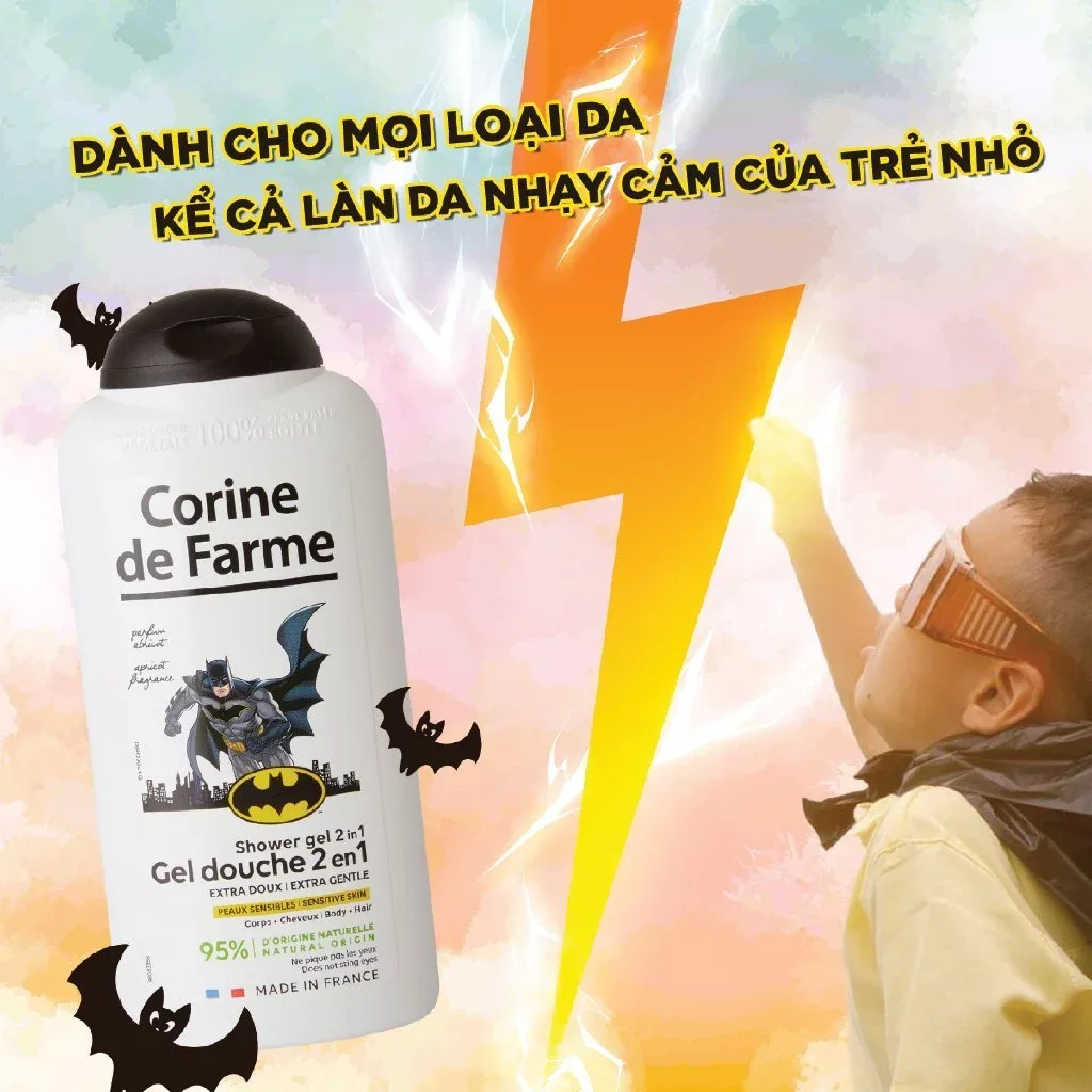 Gel Tắm Gội 2 In 1 Cho Bé Corine De Farme Batman Shower Gel Làm Sạch Dịu Nhẹ Hương Quả Mơ Ngọt Ngào 300ml 7