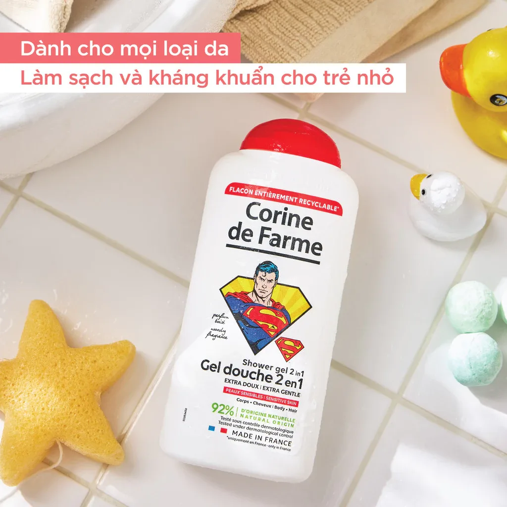 Gel Tắm Gội 2 In 1 Cho Bé Corine De Farme Superman Shower Gel Làm Sạch Dịu Nhẹ Hương Gỗ Ấm Áp 300ml 3