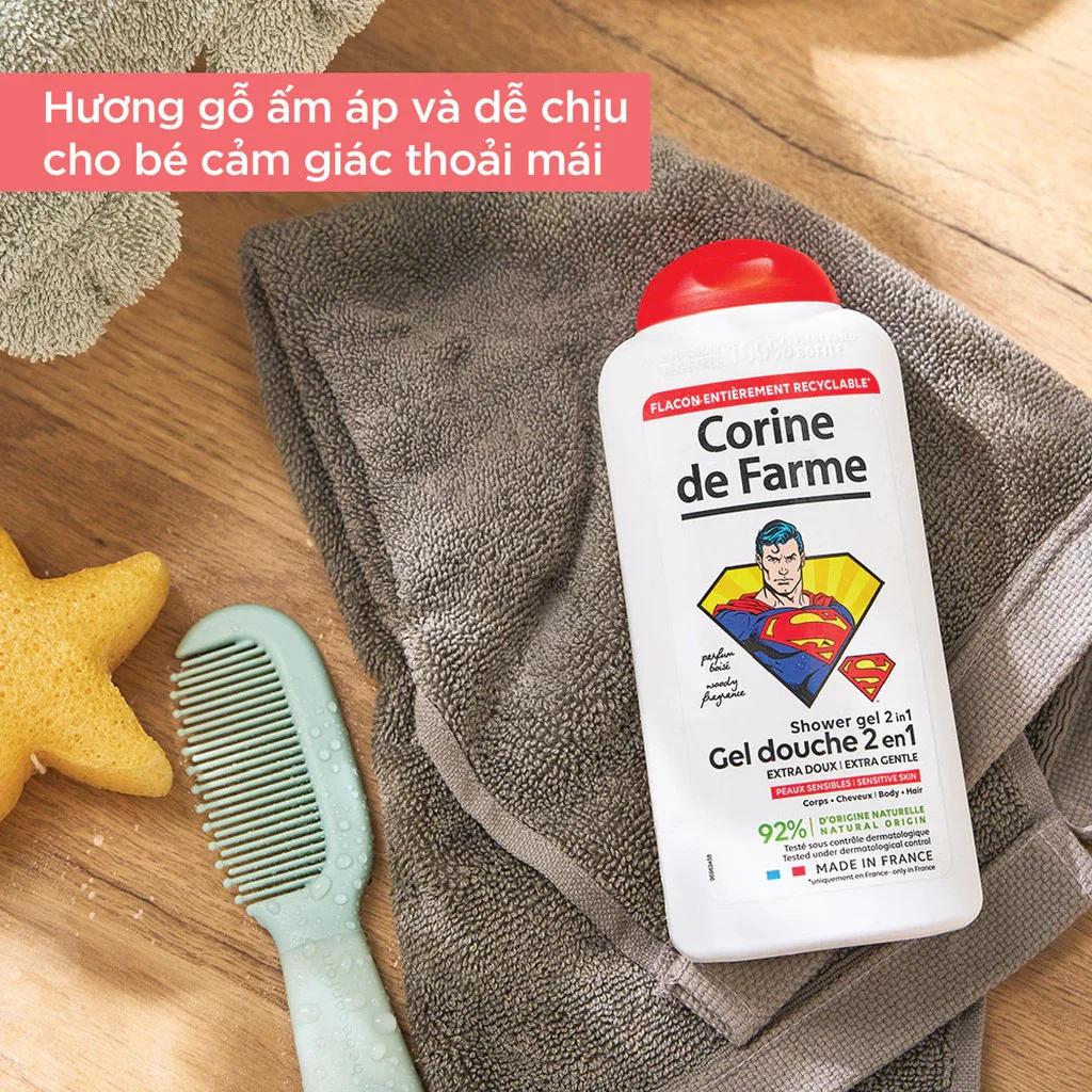 Gel Tắm Gội 2 In 1 Cho Bé Corine De Farme Superman Shower Gel Làm Sạch Dịu Nhẹ Hương Gỗ Ấm Áp 300ml 4