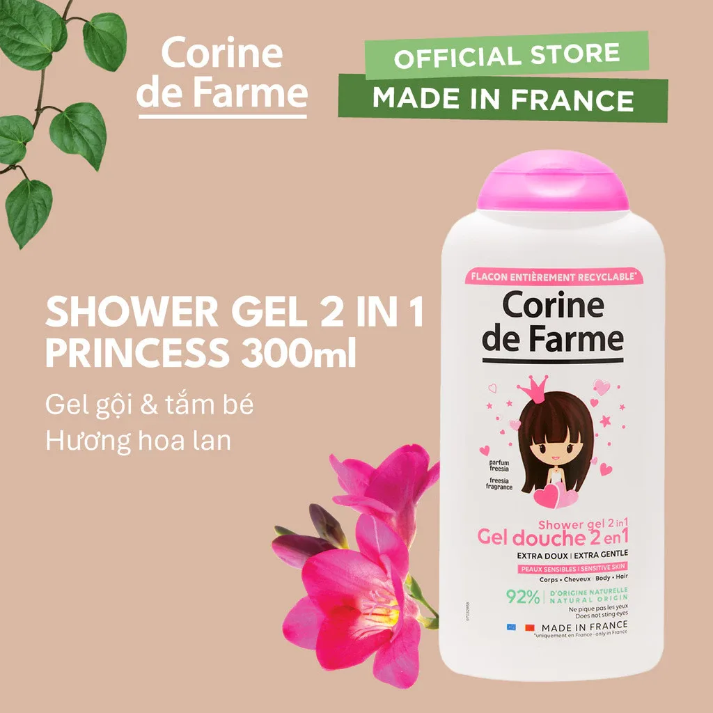 Gel Tắm Gội 2 In 1 Cho Bé Corine De Farme Princess Shower Gel Làm Sạch Dịu Nhẹ Hương Hoa Lan Nam Phi 300ml 2