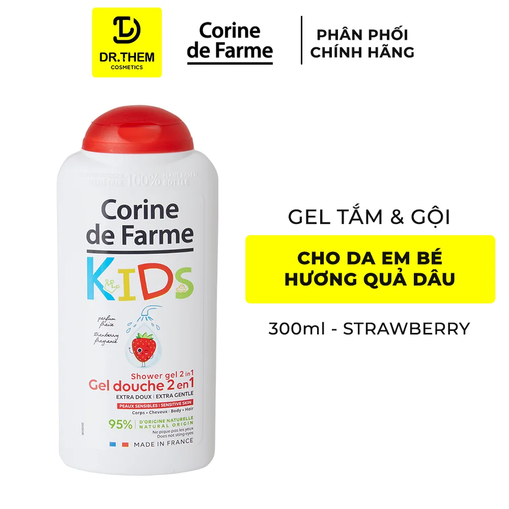 Gel Tắm Gội 2 In 1 Cho Bé Corine De Farme Strawberry Hương Dâu Tây Làm Sạch Dịu Nhẹ Không Cay Mắt Cho Bé 300ml