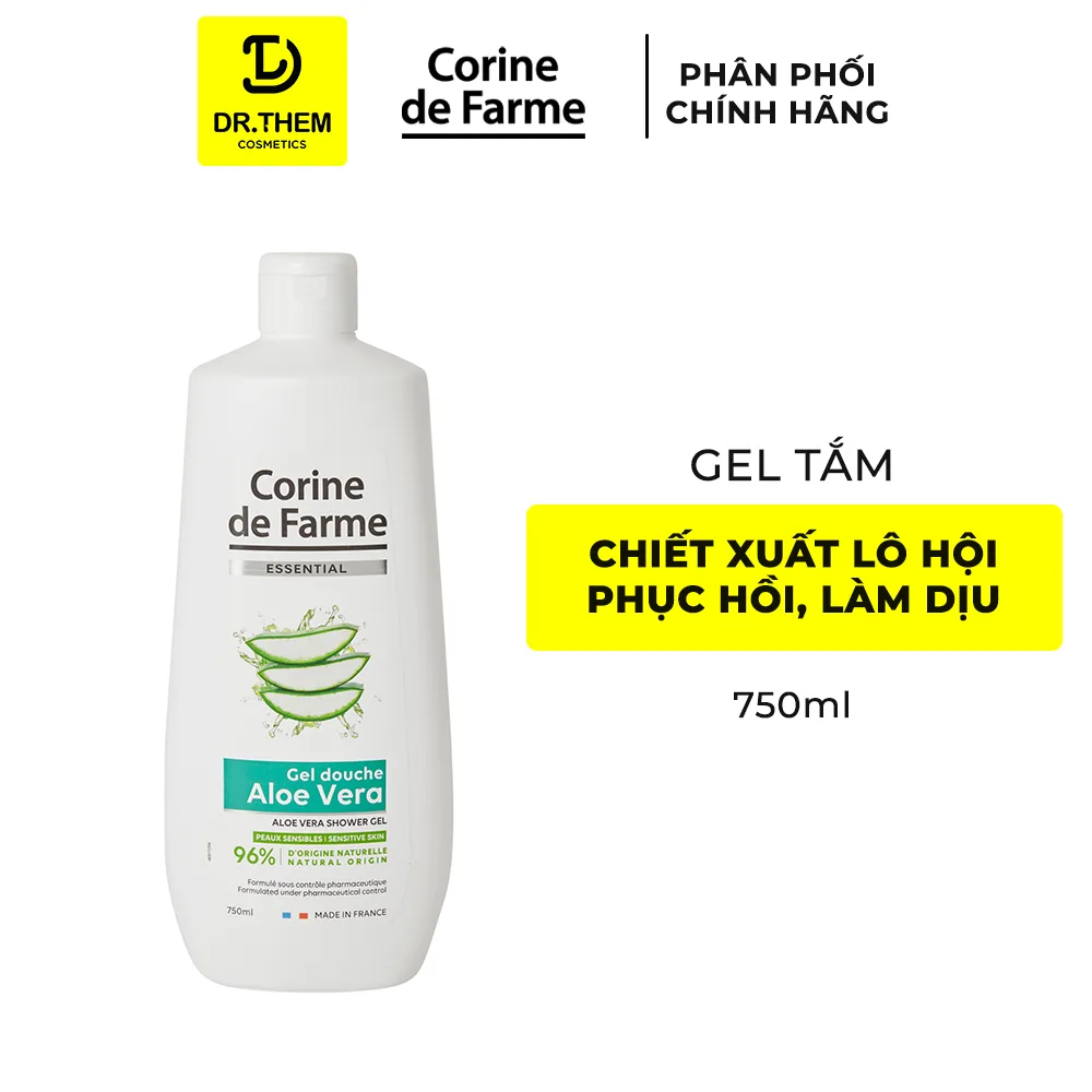 Gel Tắm Lô Hội Corine De Farme Essential Aloe Vera Shower Gel Dịu Nhẹ Cấp Ẩm Cho Da Nhạy Cảm 750ml