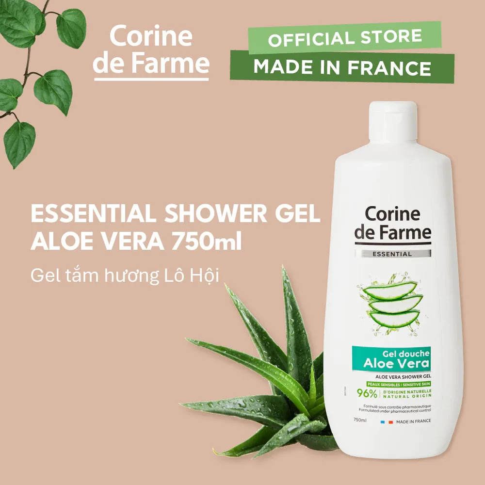 Gel Tắm Lô Hội Corine De Farme Essential Aloe Vera Shower Gel Dịu Nhẹ Cấp Ẩm Cho Da Nhạy Cảm 750ml 2