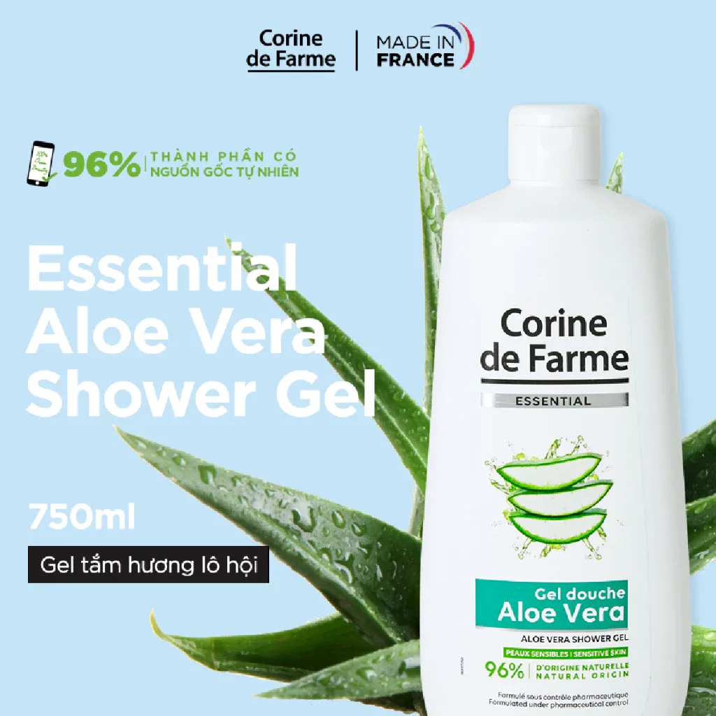 Gel Tắm Lô Hội Corine De Farme Essential Aloe Vera Shower Gel Dịu Nhẹ Cấp Ẩm Cho Da Nhạy Cảm 750ml 4
