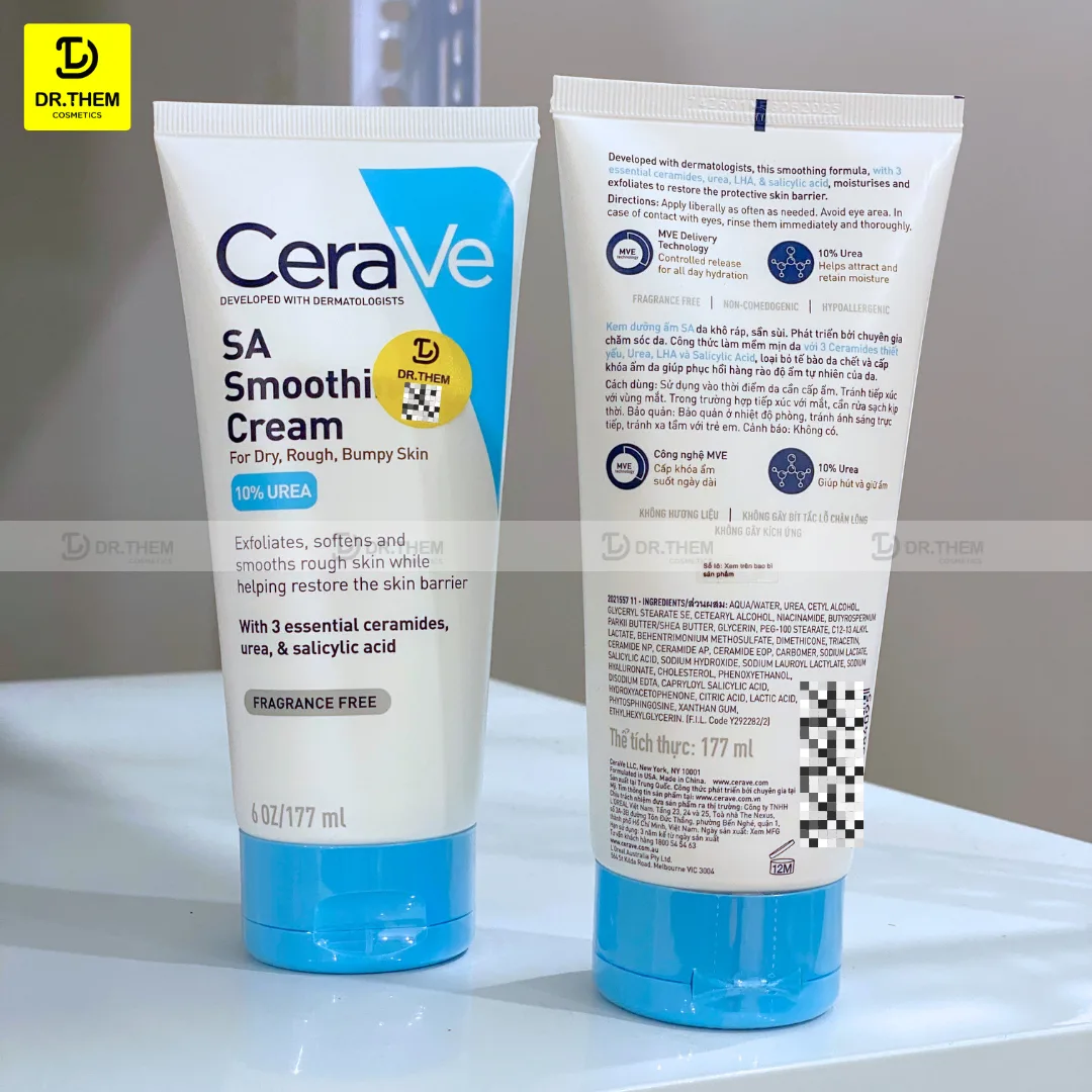 Kem Dưỡng CeraVe SA Smoothing Cream Làm Mềm Mịn Da Khô Sần Sùi Dày Sừng Nang Lông Cho Da Nhạy Cảm 177ml 6