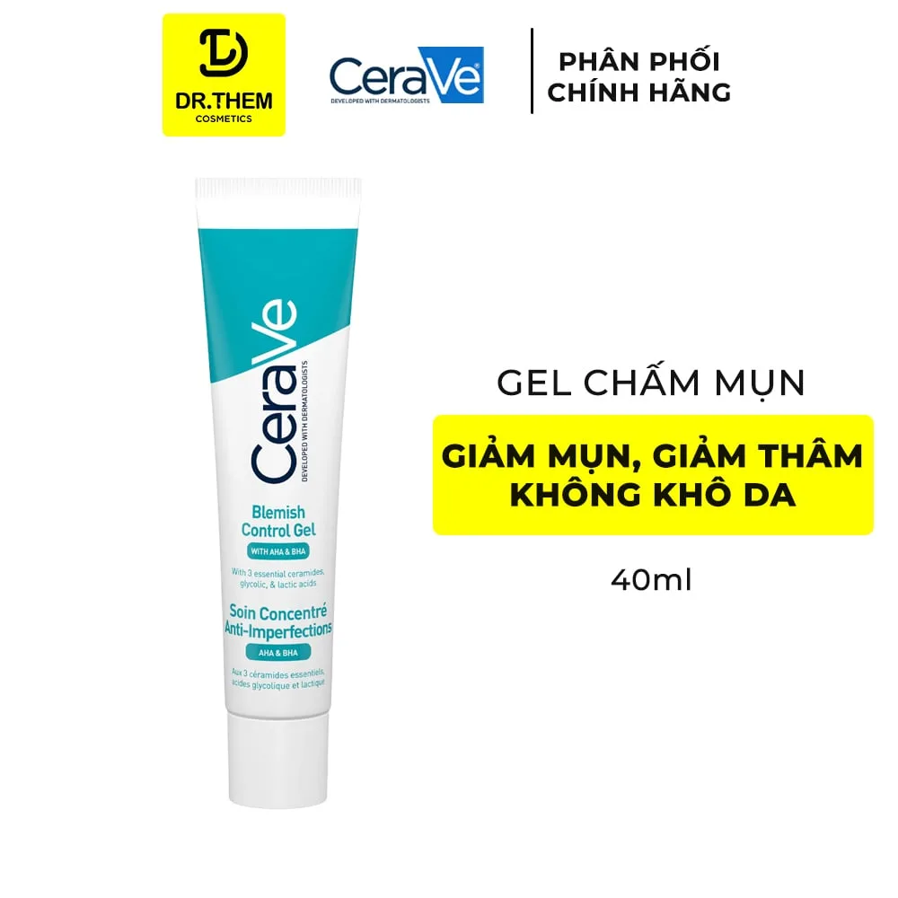 Gel Giảm Mụn CeraVe Blemish Control Gel AHA BHA Hỗ Trợ Mờ Thâm Se Khít Lỗ Chân Lông Cho Da Dầu Mụn 40ml