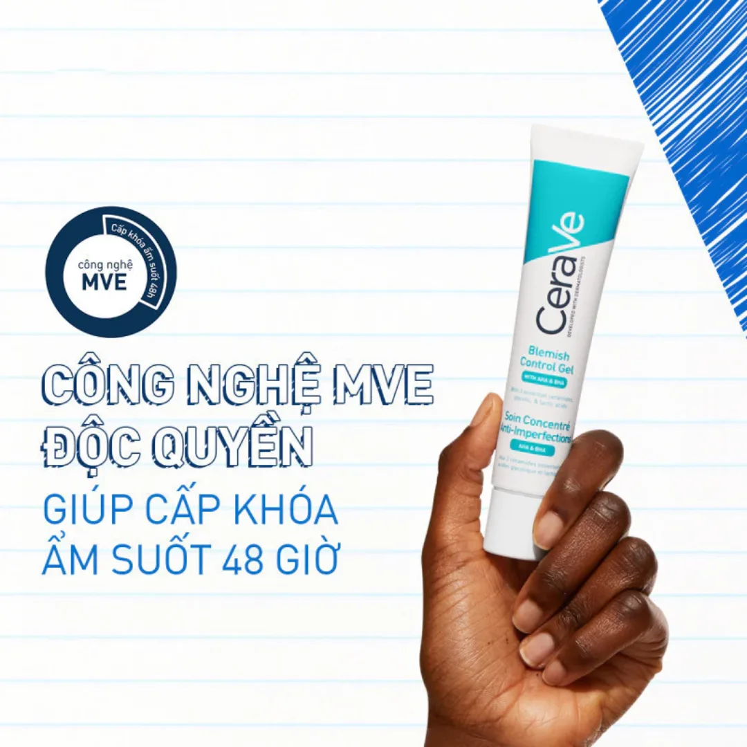 Gel Giảm Mụn CeraVe Blemish Control Gel AHA BHA Hỗ Trợ Mờ Thâm Se Khít Lỗ Chân Lông Cho Da Dầu Mụn 40ml 2