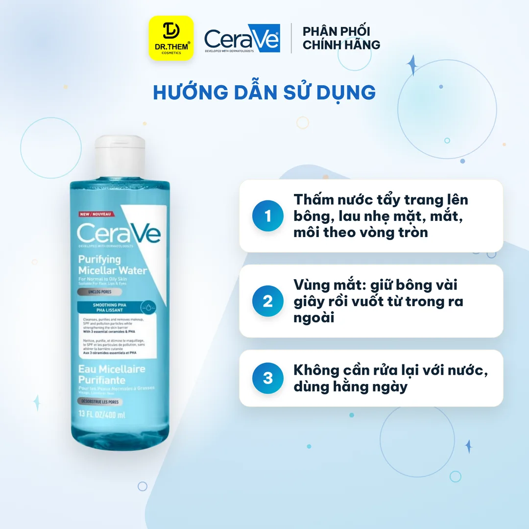 Nước Tẩy Trang CeraVe Purifying Micellar Water Làm Sạch Sâu Thông Thoáng Lỗ Chân Lông Cho Da Thường Đến Da Dầu 400ml 3