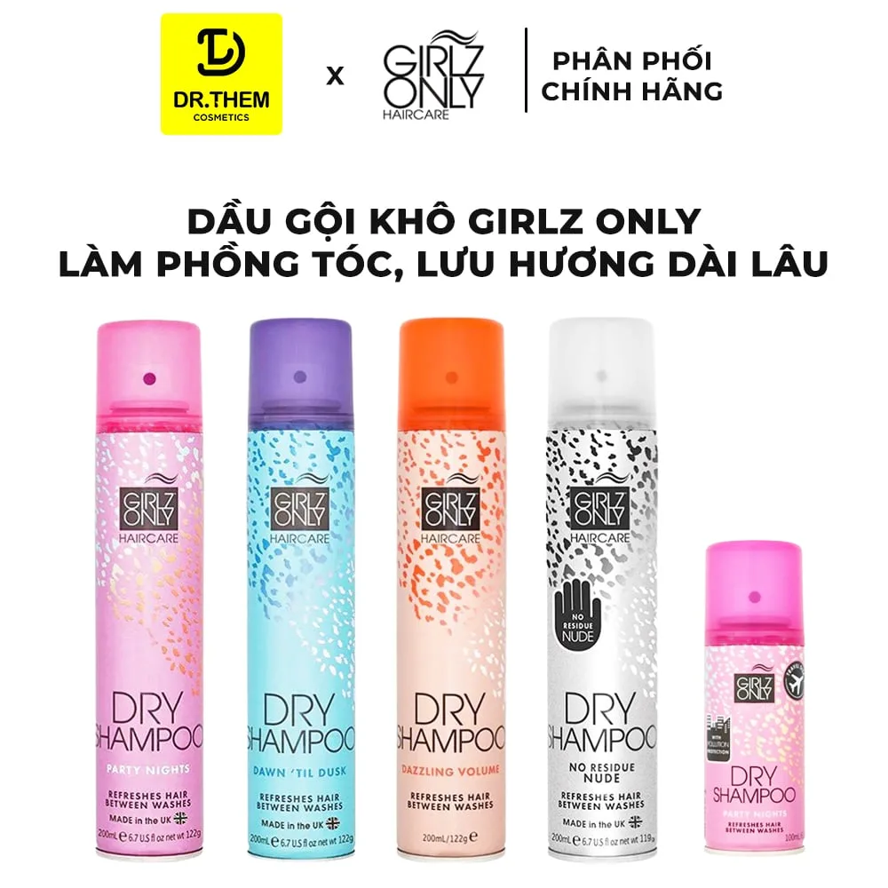 Dầu Gội Khô Girlz Only Dry Shampoo Hấp Thụ Dầu Thừa Làm Sạch Tức Thì Lưu Hương Cho Mọi Loại Tóc 100ml/200ml