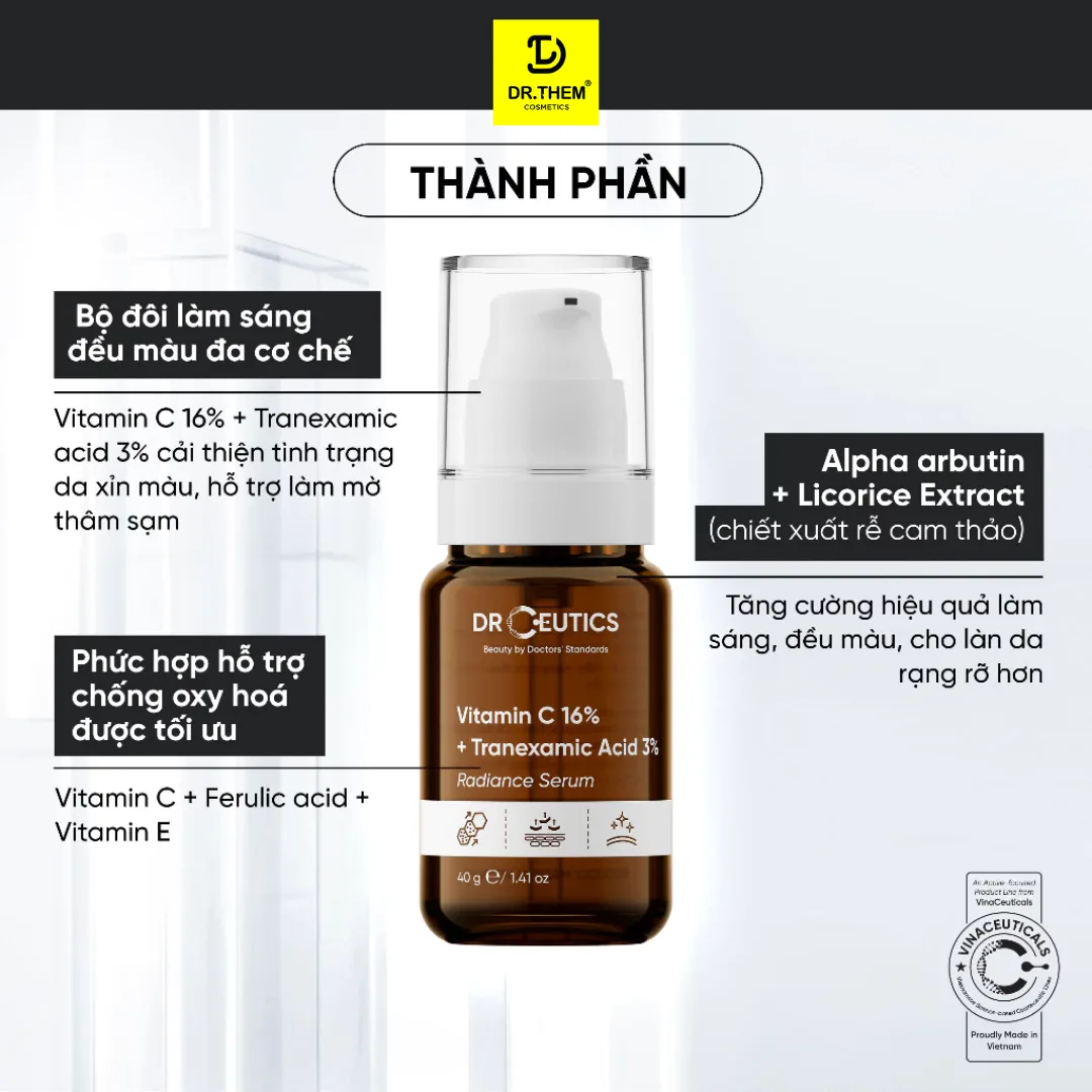 Tinh Chất DrCeutics Vitamin C 16% + Tranexamic Acid 3% Serum Hỗ Trợ Sáng Da Mờ Thâm Ngăn Ngừa Lão Hóa 40g 4