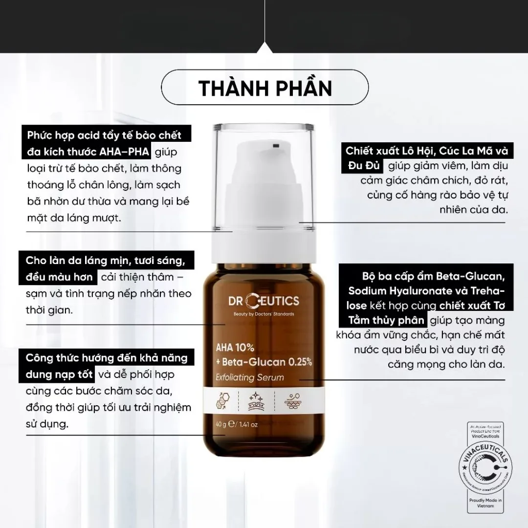Tinh Chất DrCeutics AHA 10% + Beta-Glucan 0.25% Exfoliating Serum Tẩy Tế Bào Chết Hỗ Trợ Sáng Da Đều Màu 40g 4