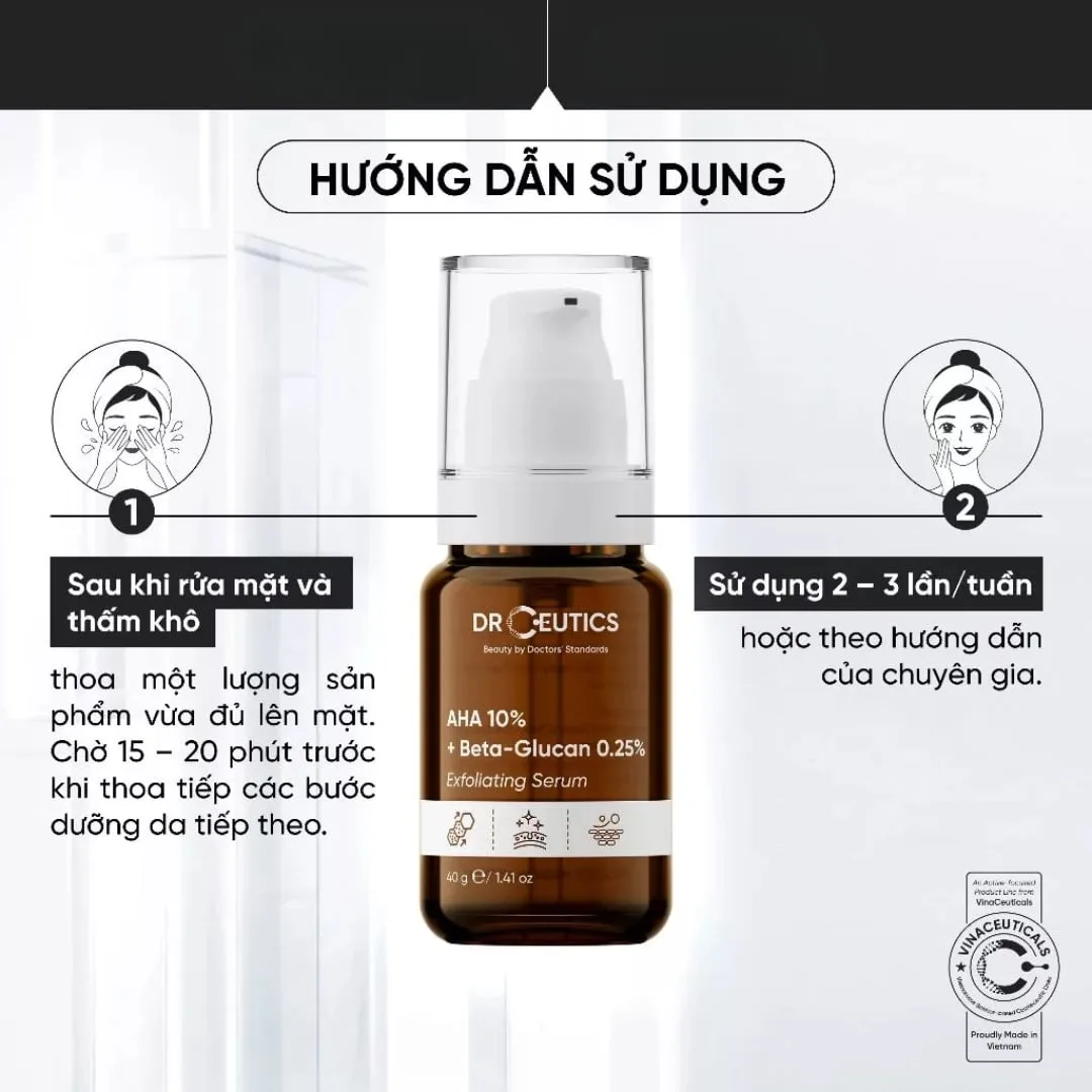 Tinh Chất DrCeutics AHA 10% + Beta-Glucan 0.25% Exfoliating Serum Tẩy Tế Bào Chết Hỗ Trợ Sáng Da Đều Màu 40g 6