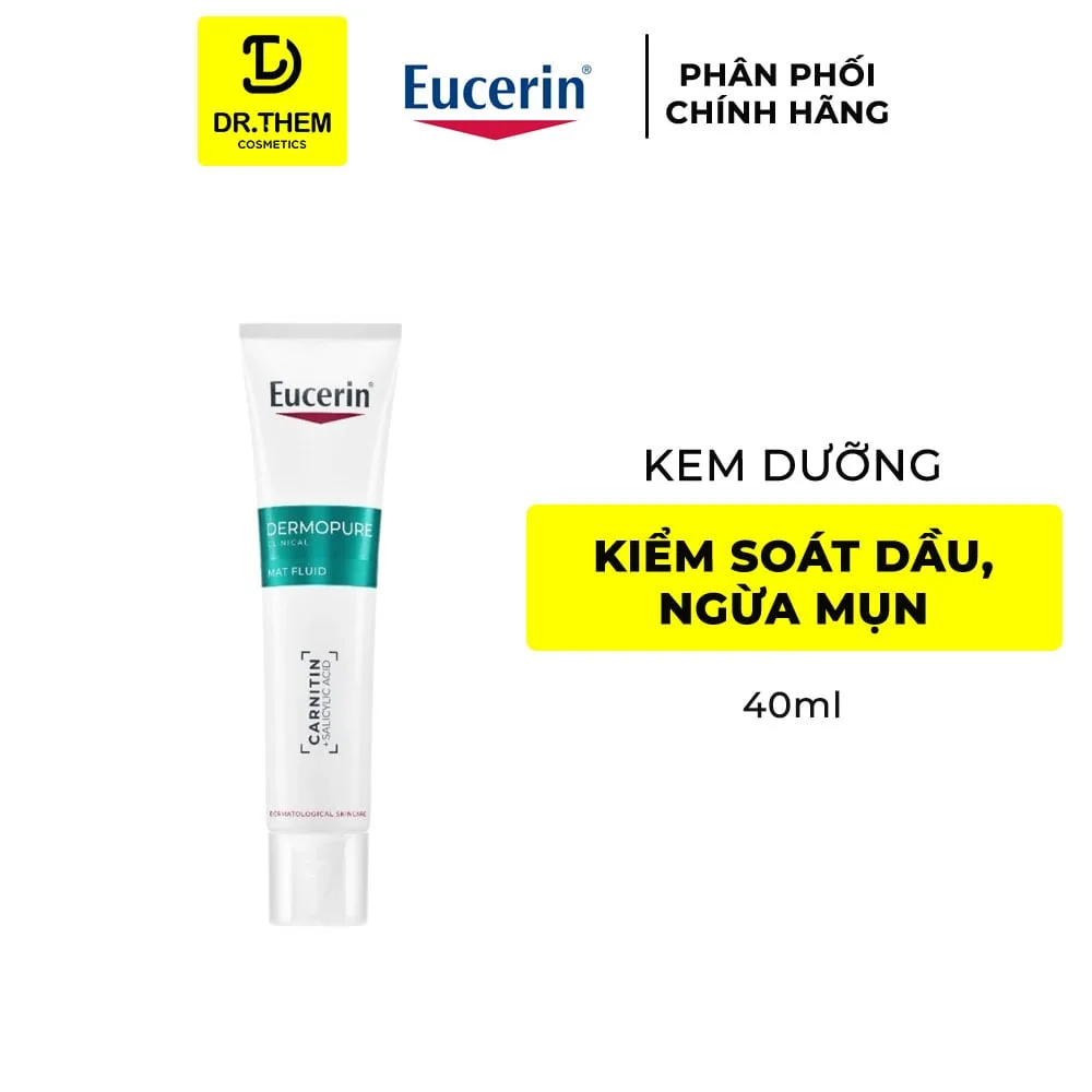 Kem Dưỡng Eucerin DermoPure Clinical Mat Fluid Kiềm Dầu Hỗ Trợ Giảm Mụn Mờ Thâm Cho Da Dầu Mụn 40ml