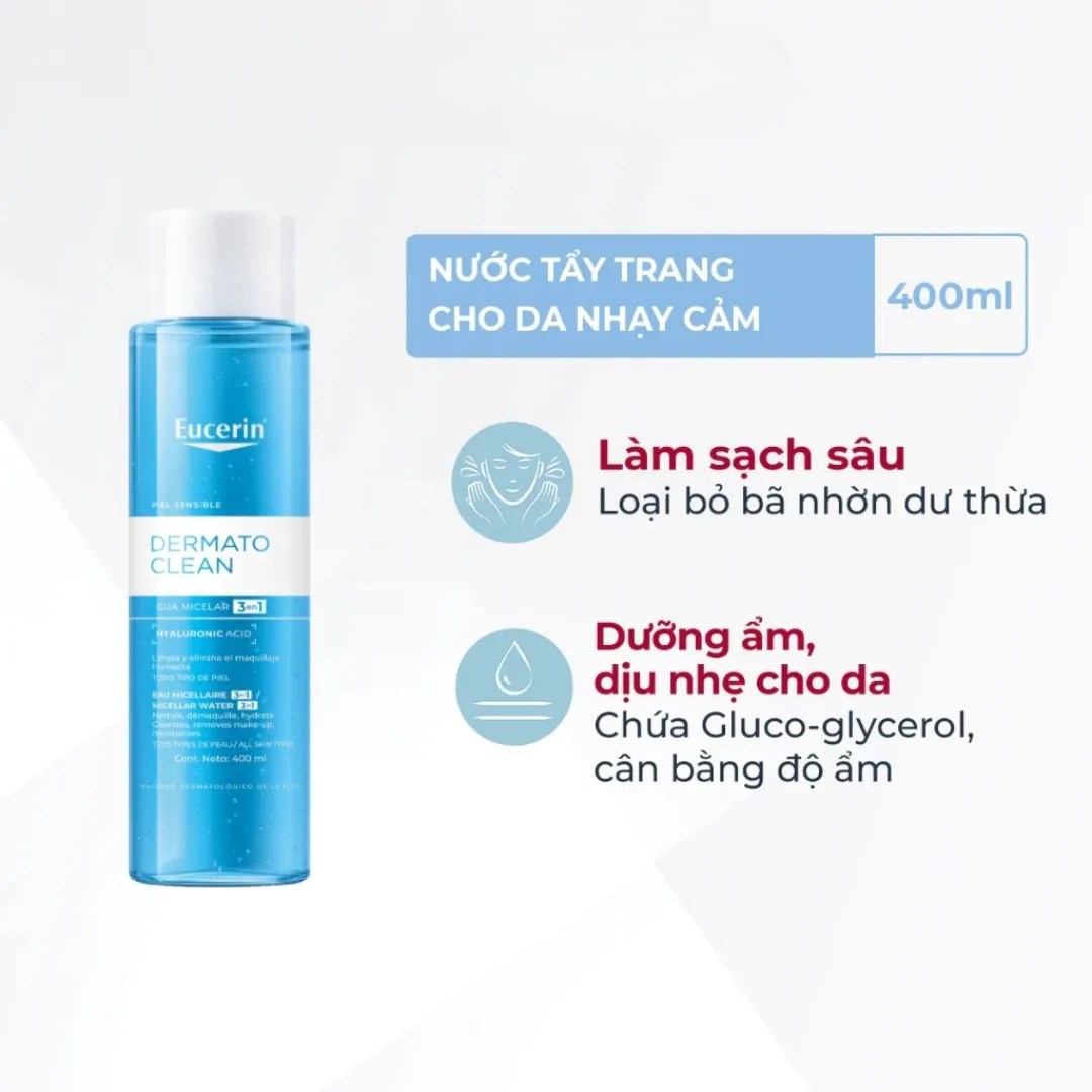 Nước Tẩy Trang Eucerin DermatoClean Micellar Water 3 Trong 1 Làm Sạch Dịu Nhẹ Cấp Ẩm Cho Da Nhạy Cảm 100ml/200ml/400ml 2
