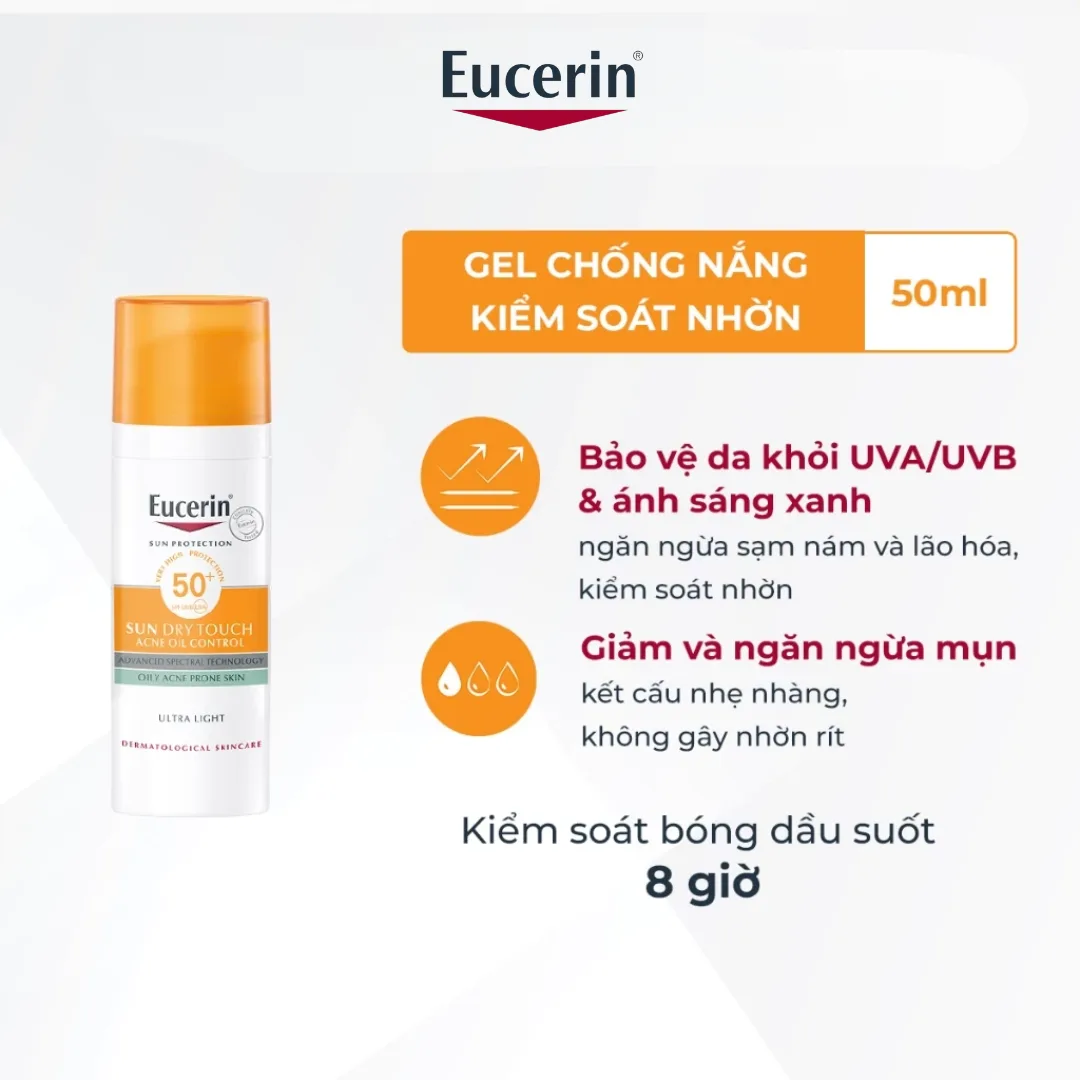 Kem Chống Nắng Eucerin Sun Dry Touch Acne Oil Control Face SPF50+ Kiềm Dầu Ngừa Mụn Cho Da Dầu Mụn 50ml 2