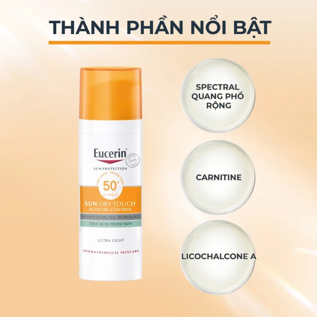 Kem Chống Nắng Eucerin Sun Dry Touch Acne Oil Control Face SPF50+ Kiềm Dầu Ngừa Mụn Cho Da Dầu Mụn 50ml 3