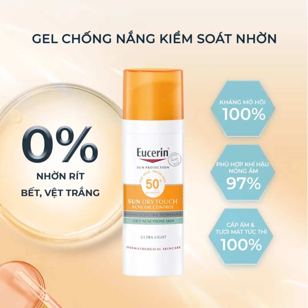 Kem Chống Nắng Eucerin Sun Dry Touch Acne Oil Control Face SPF50+ Kiềm Dầu Ngừa Mụn Cho Da Dầu Mụn 50ml 4