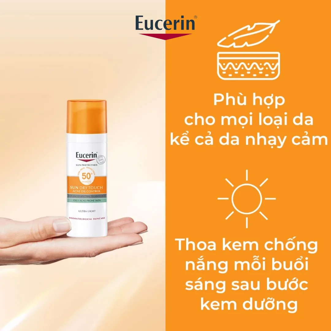 Kem Chống Nắng Eucerin Sun Dry Touch Acne Oil Control Face SPF50+ Kiềm Dầu Ngừa Mụn Cho Da Dầu Mụn 50ml 5