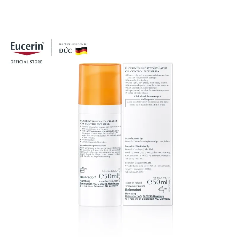 Kem Chống Nắng Eucerin Sun Dry Touch Acne Oil Control Face SPF50+ Kiềm Dầu Ngừa Mụn Cho Da Dầu Mụn 50ml 6
