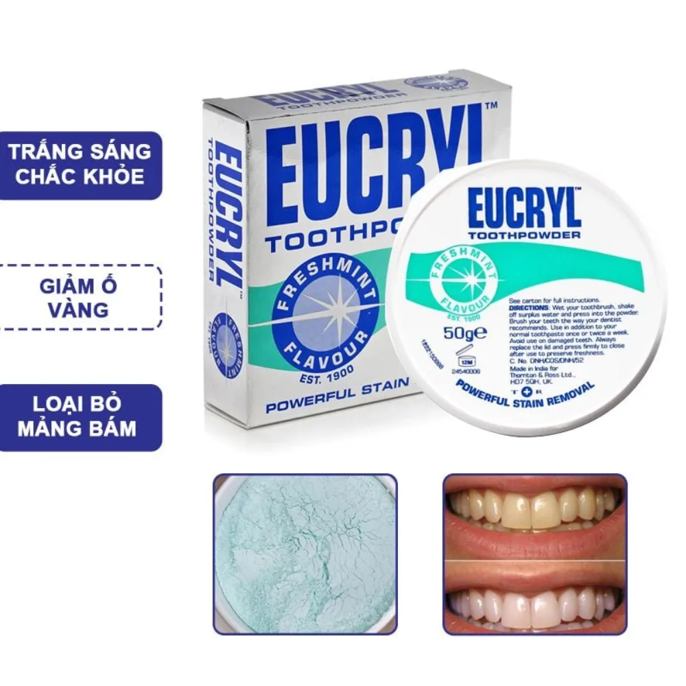 Bột Làm Trắng Răng Eucryl Tooth Powder Freshmint Hỗ Trợ Làm Sạch Mảng Bám Vết Ố Hương Bạc Hà 50g 5