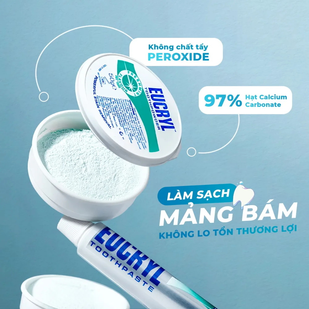 Bột Làm Trắng Răng Eucryl Tooth Powder Freshmint Hỗ Trợ Làm Sạch Mảng Bám Vết Ố Hương Bạc Hà 50g 6