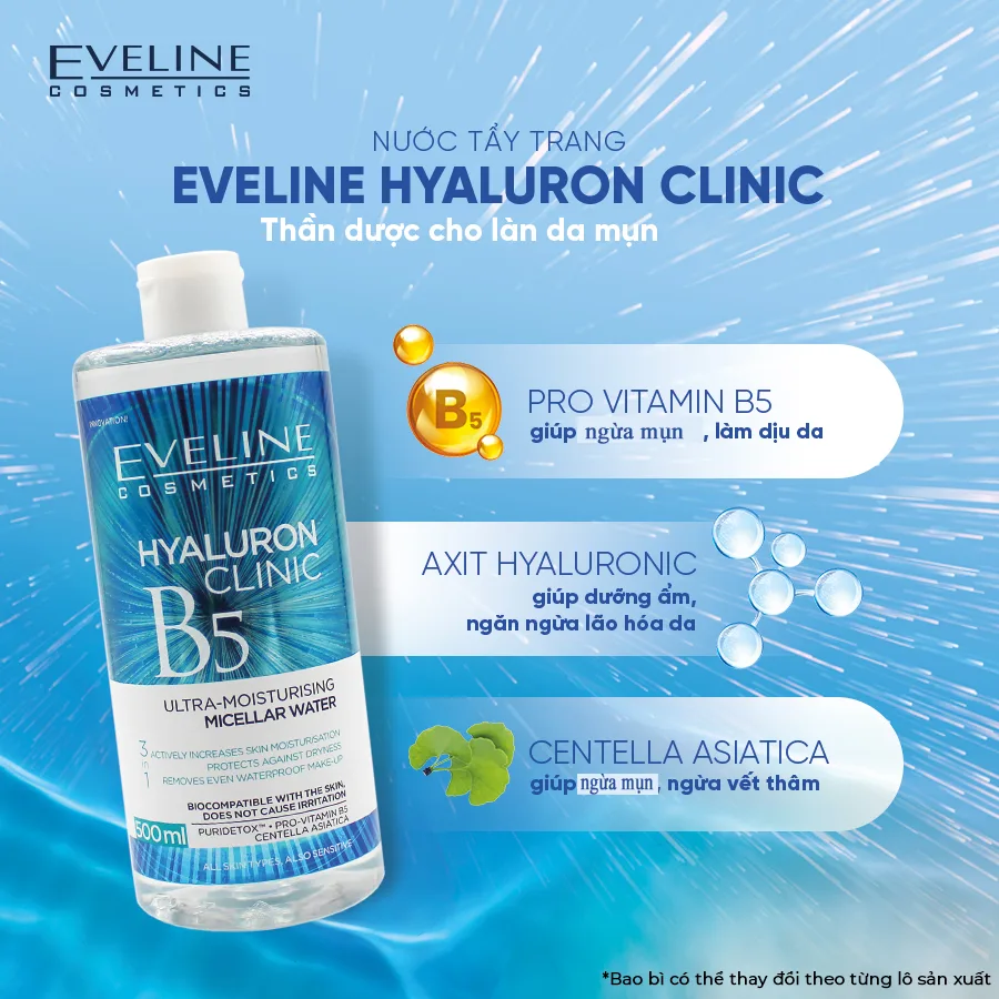 Nước Tẩy Trang Eveline Hyaluron Clinic B5 Ultra Moisturising Micellar Water Làm Sạch Cấp Ẩm Cho Mọi Loại Da 500ml 3